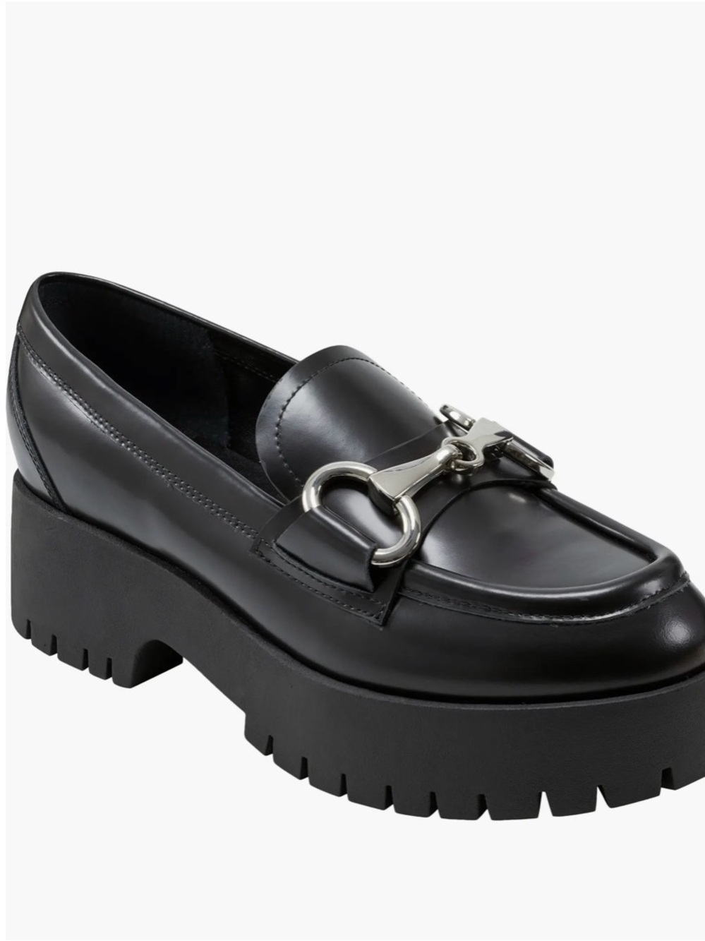 Marc Fisher LTD Wilmer Black Leather Platform Loafers with Silver Bit size 8.5